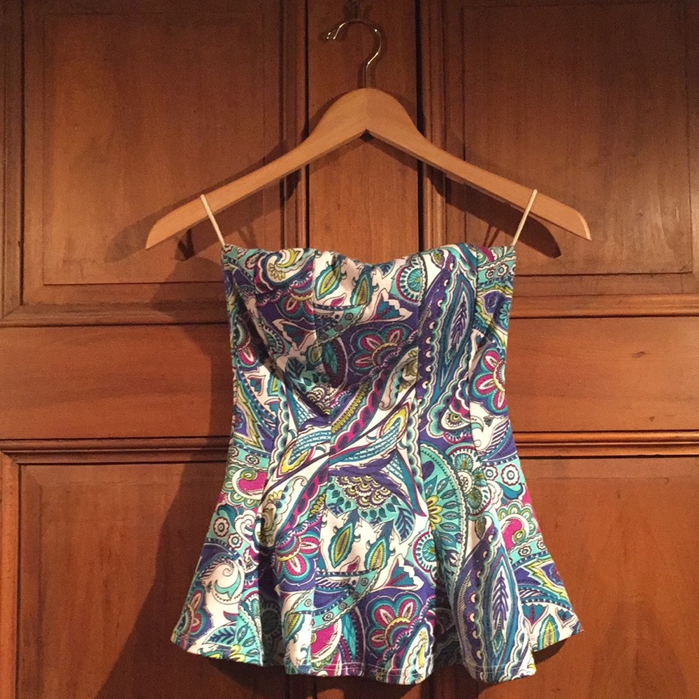 Strapless Peplum Paisley top